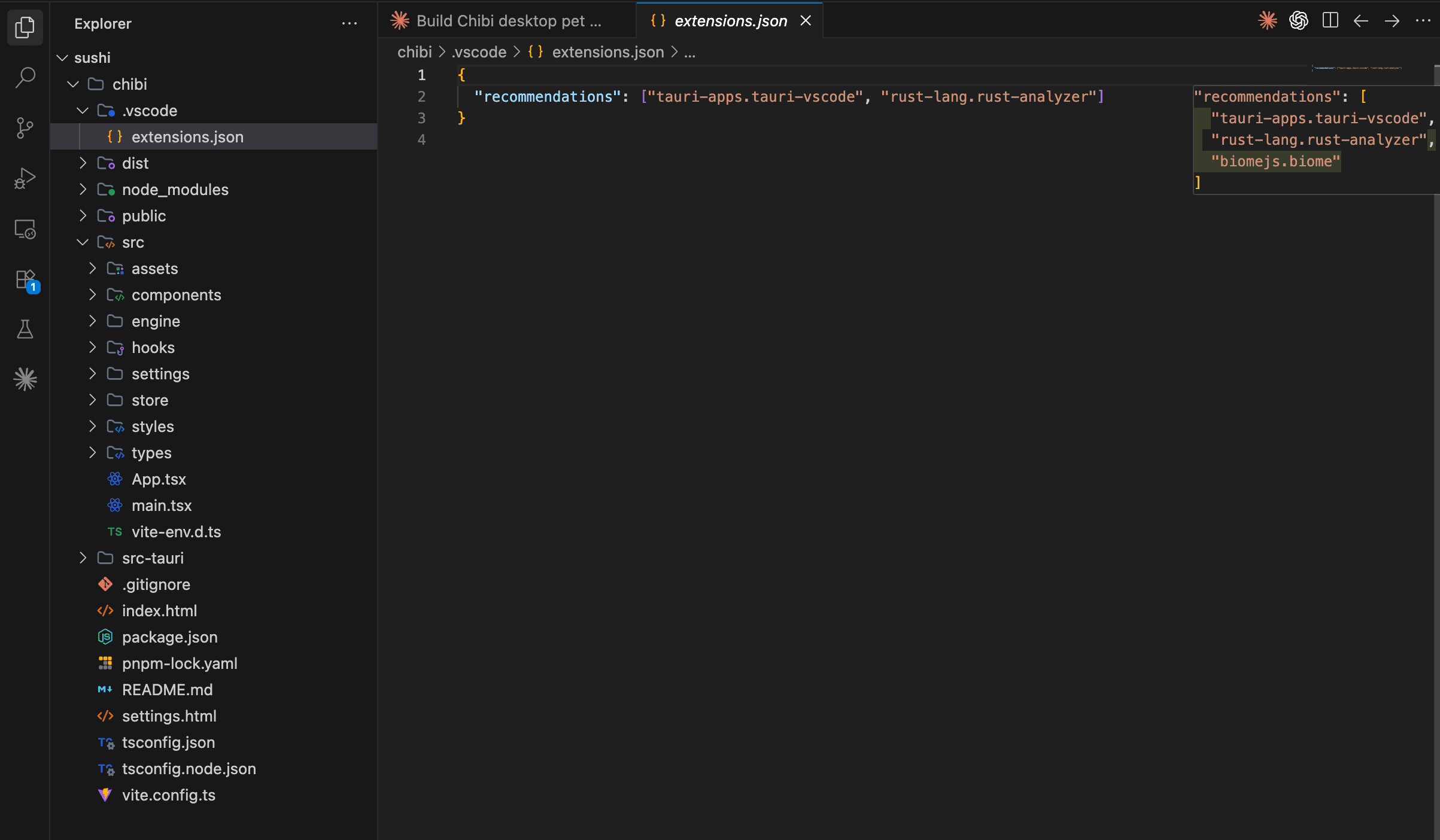 Chibi tech stack visual showing Tauri, Rust, React, and native Mac integration