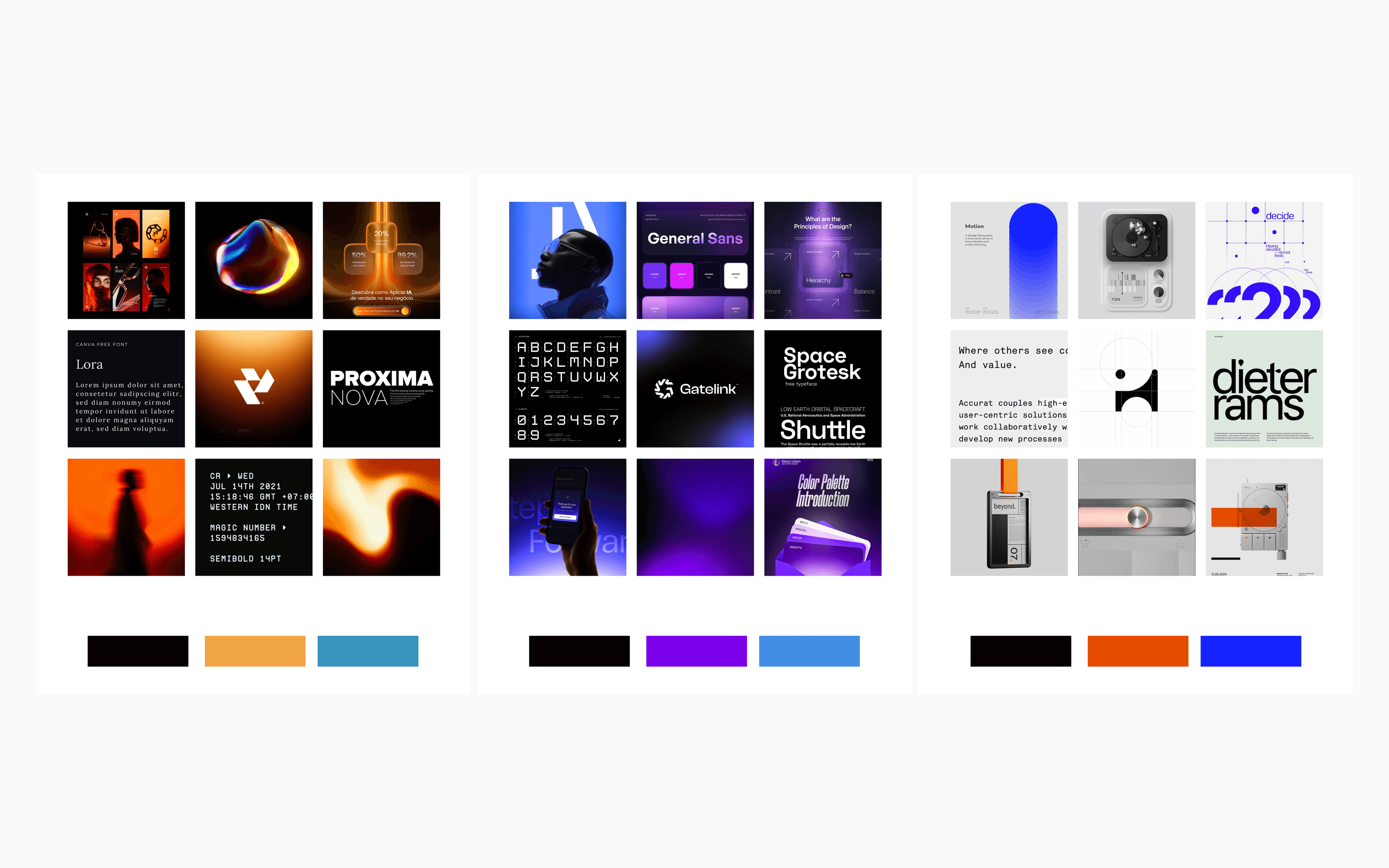 The three direction title pages stacked — /AI+HUMAN, /EVERYTHINGISAI, /MINIMAL