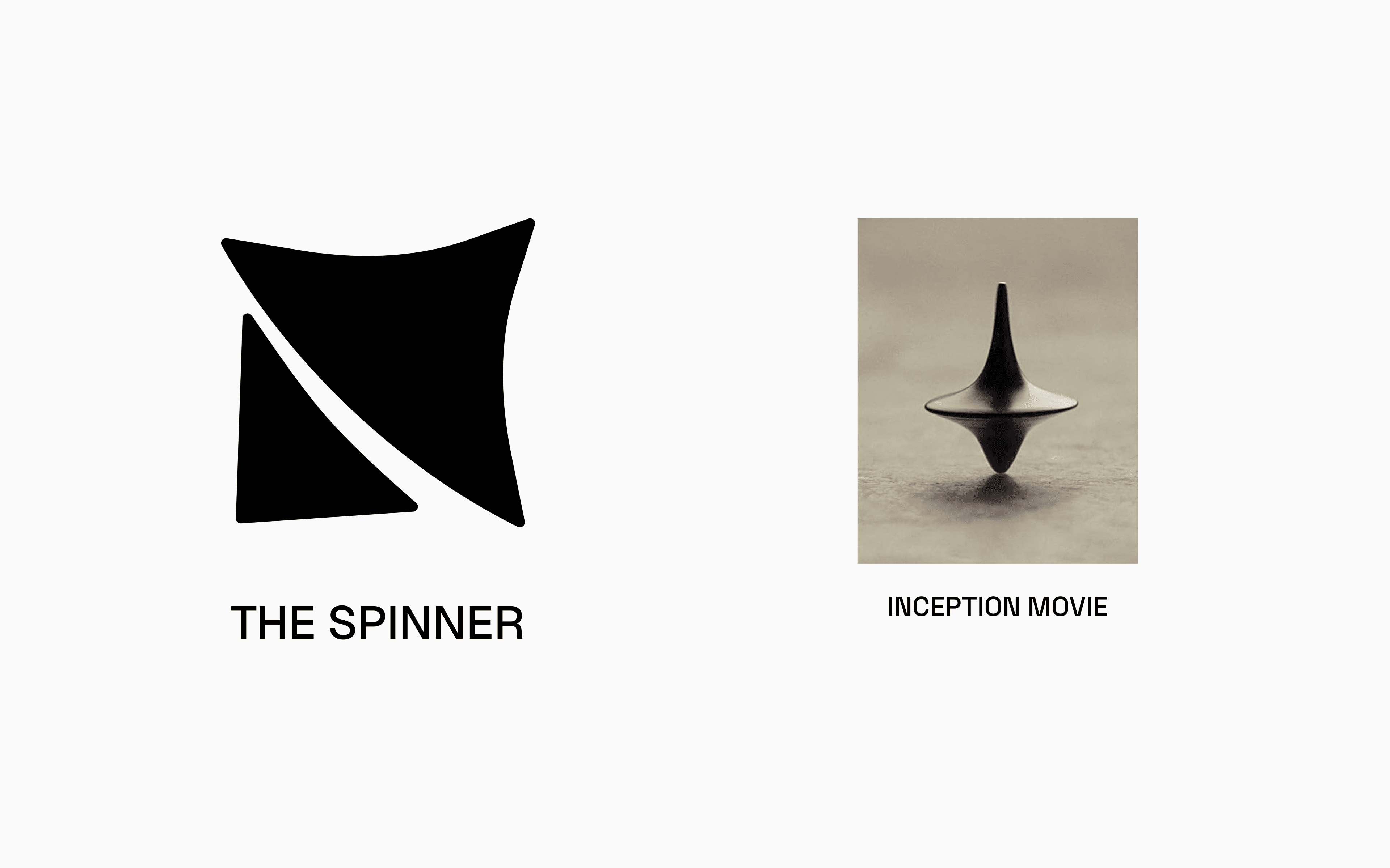 The Spinner concept page from the Logo Ideas Deck — with Inception spinning top reference