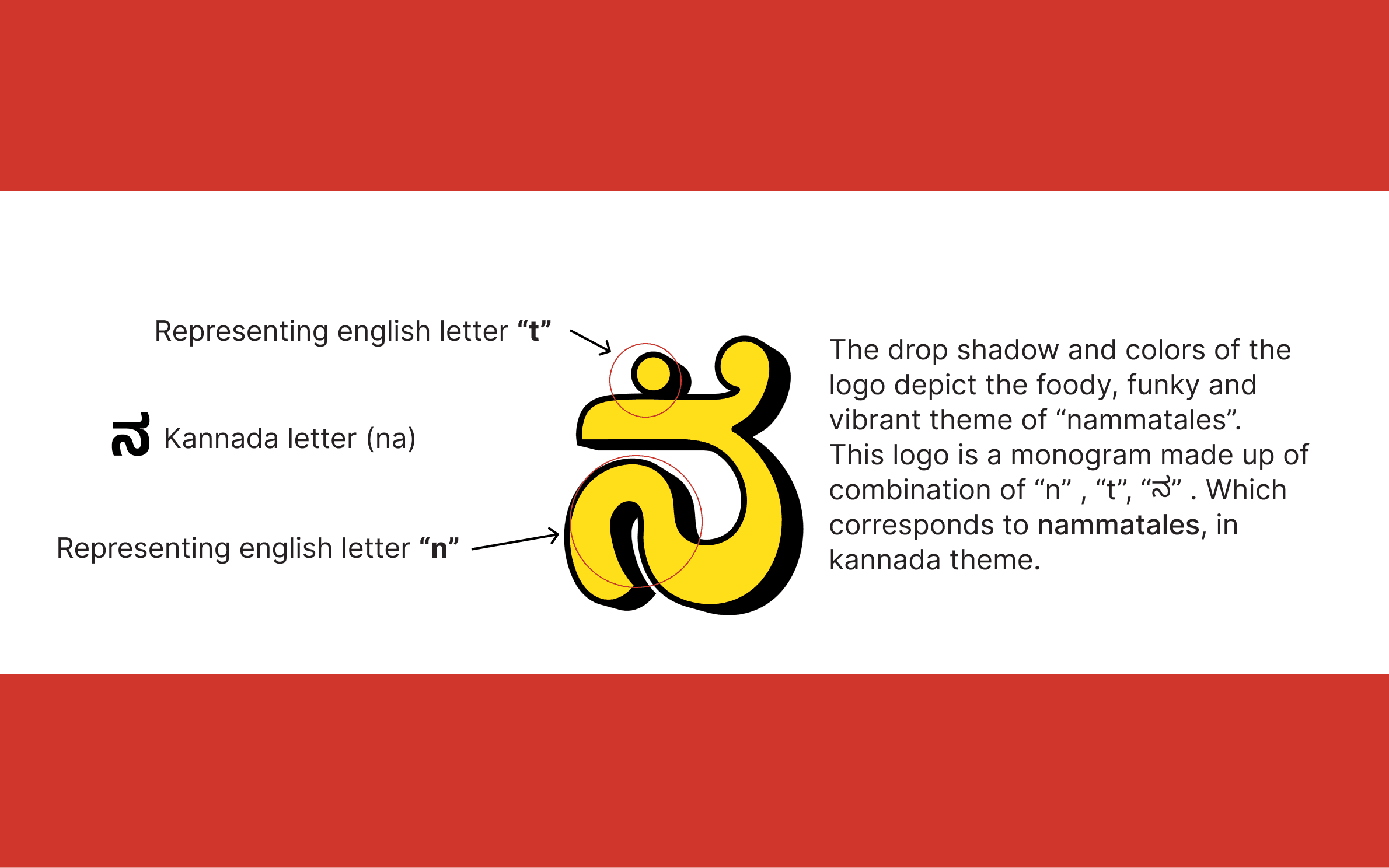 Logo Concept B — a bold lowercase 'nt' Latin lettermark in italic, with a 3D black drop shadow, set in yellow on a red background