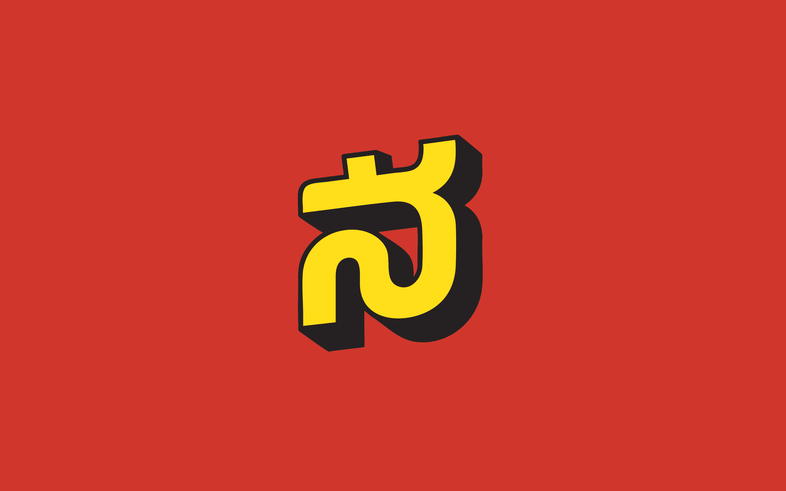 The final Nammatales mark shown large — the Kannada ನ in red orange with black drop shadow on a deep red background