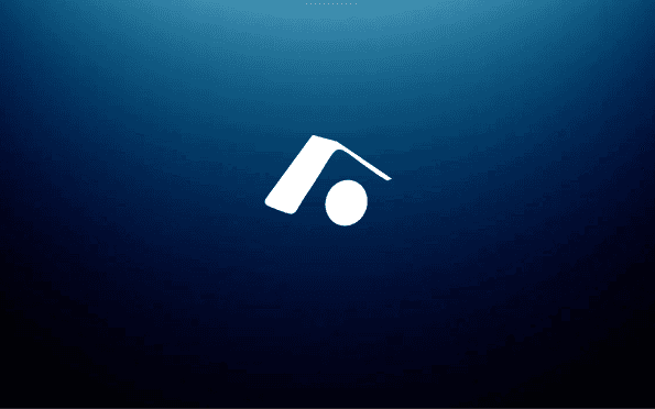 Final Orbit Haus brand mark — a slanted hut over a circular sun, set in white on a deep blue gradient background