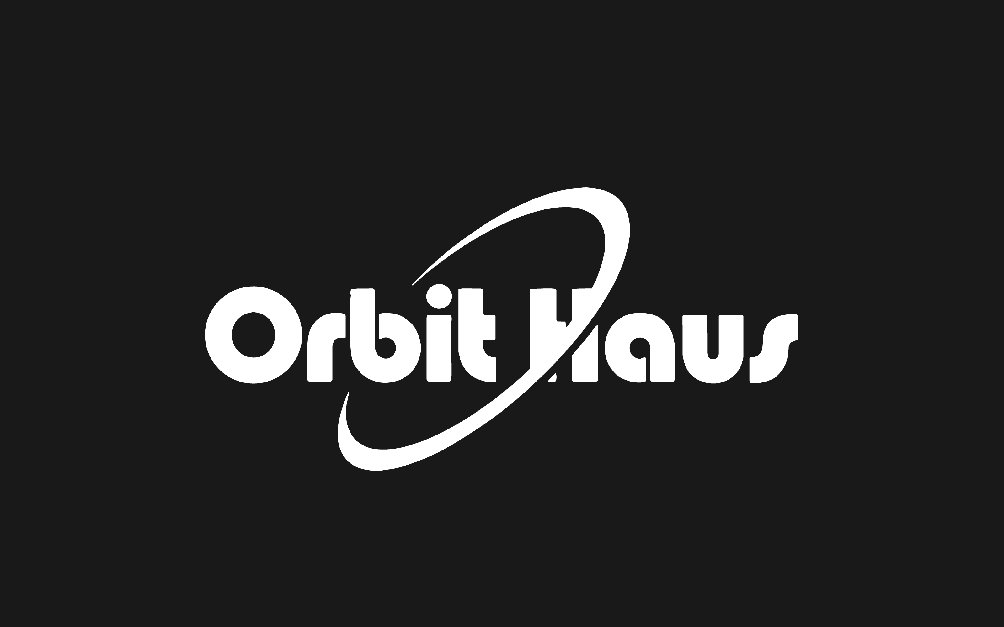 Bauhaus-era wordmark for Orbit Haus with a stylized planetary ring tracing through the H, set in white on black